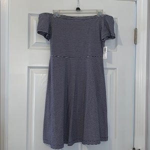Navy and white striped off the shoulder sun dress